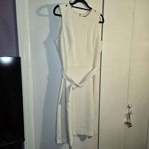 White House Black Market Cream Belted Midi Dress